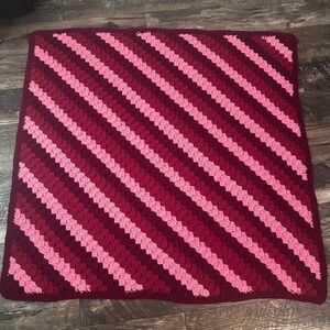 Granny Blanket Handmade Crochet Afghan Pink and Burgundy Shades